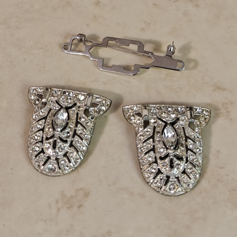 Vintage Art Deco Coro Duette Silver Dress/ Shoe Clips Brooch